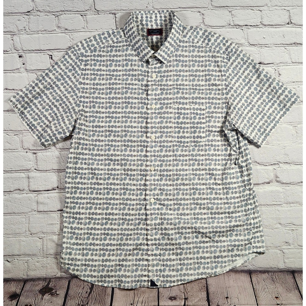 UNTUCKit Mens Large Short Sleeve Button Down Shirt Blue Citrus Print Cotton